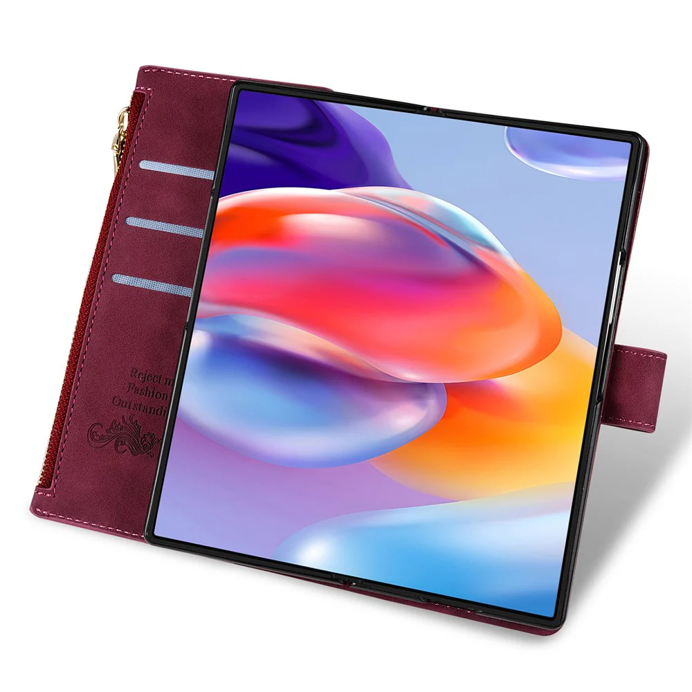 For Samsung Galaxy Z Fold7 5G PU + PC Case Color Splicing Leather Phone Cover with Strap - Red - Image 5
