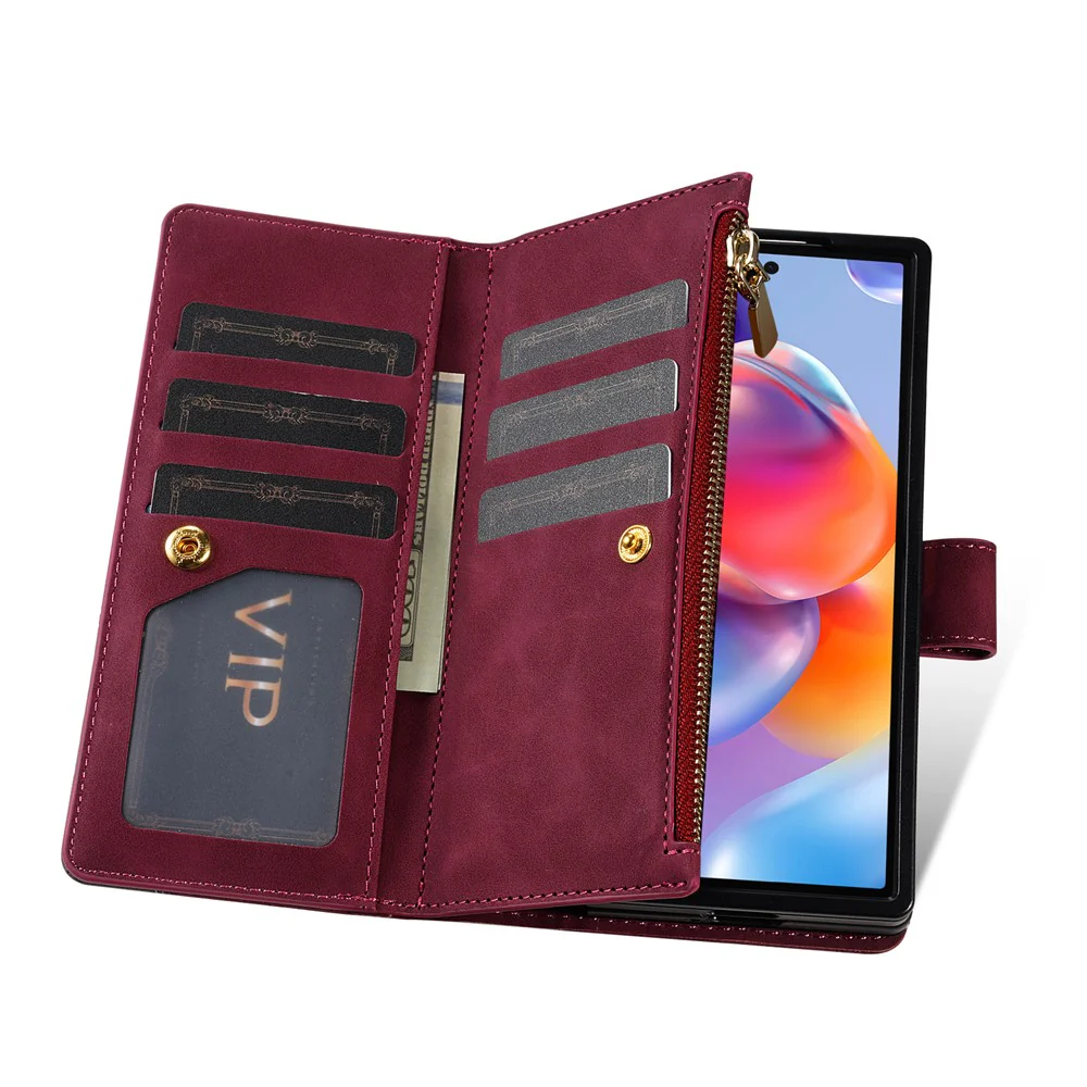 For Samsung Galaxy Z Fold7 5G PU + PC Case Color Splicing Leather Phone Cover with Strap - Red - Image 6