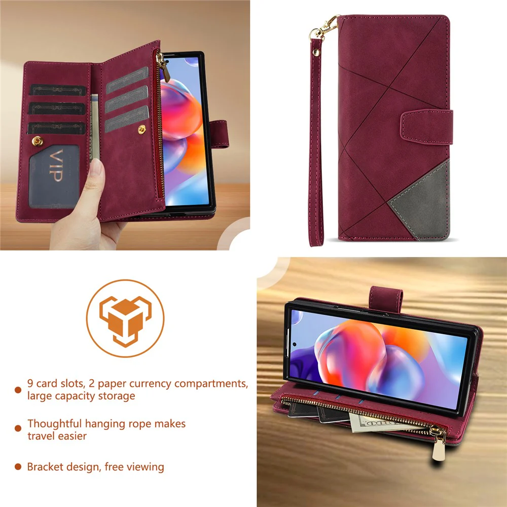 For Samsung Galaxy Z Fold7 5G PU + PC Case Color Splicing Leather Phone Cover with Strap - Red - Image 8
