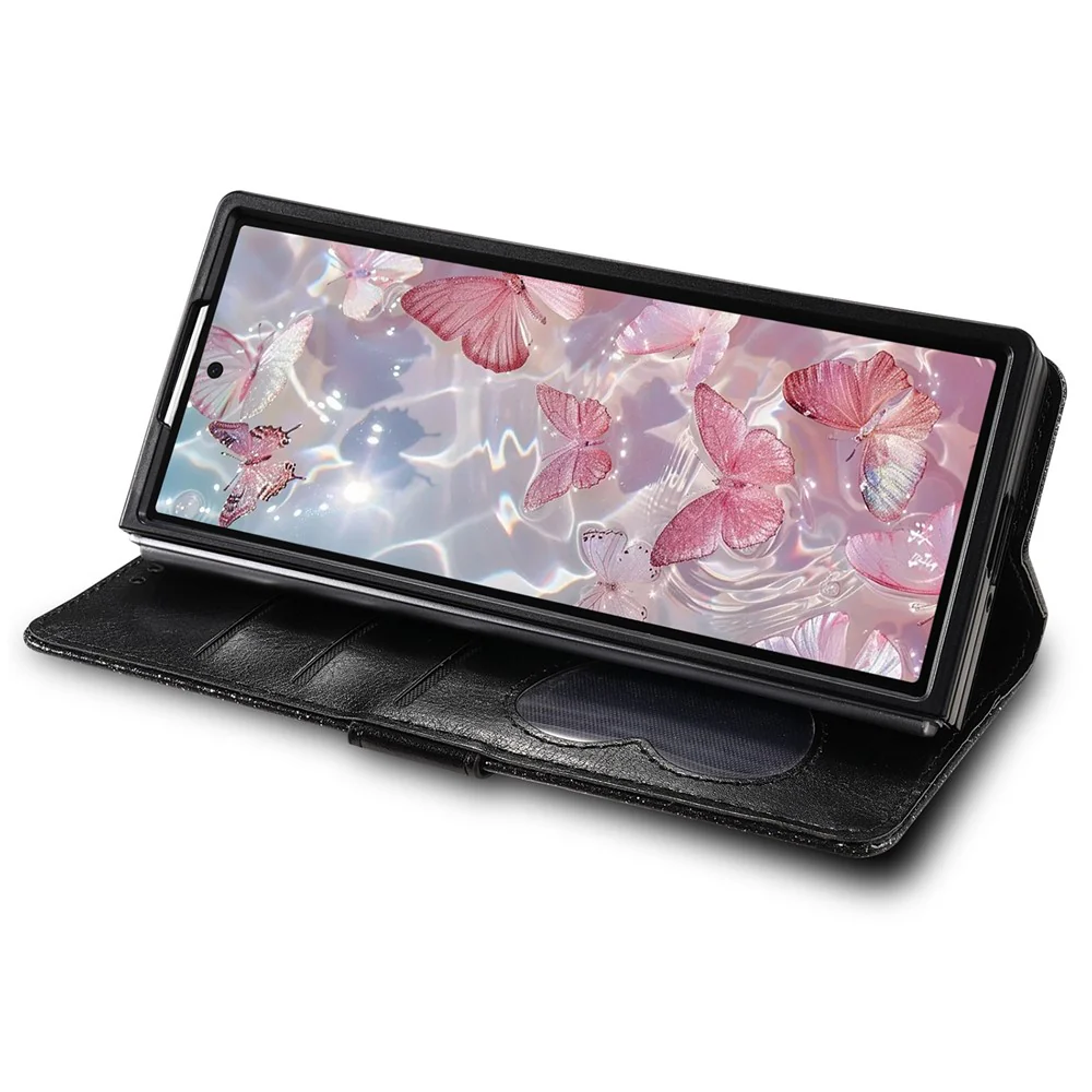 For Samsung Galaxy Z Fold7 5G PU + PC Stand Case Glitter Phone Leather Cover Zipper Pocket with Strap - Black - Image 2