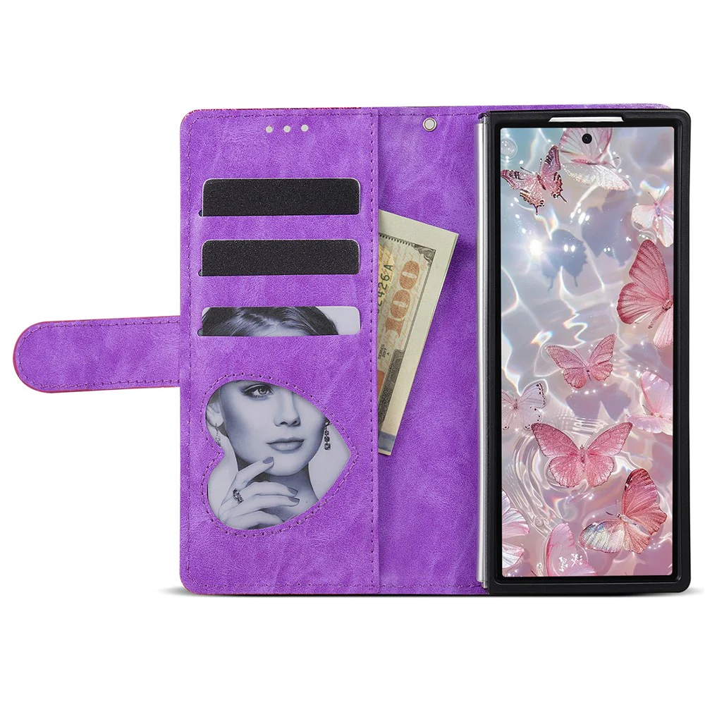 For Samsung Galaxy Z Fold7 5G PU + PC Stand Case Glitter Phone Leather Cover Zipper Pocket with Strap - Purple - Image 2
