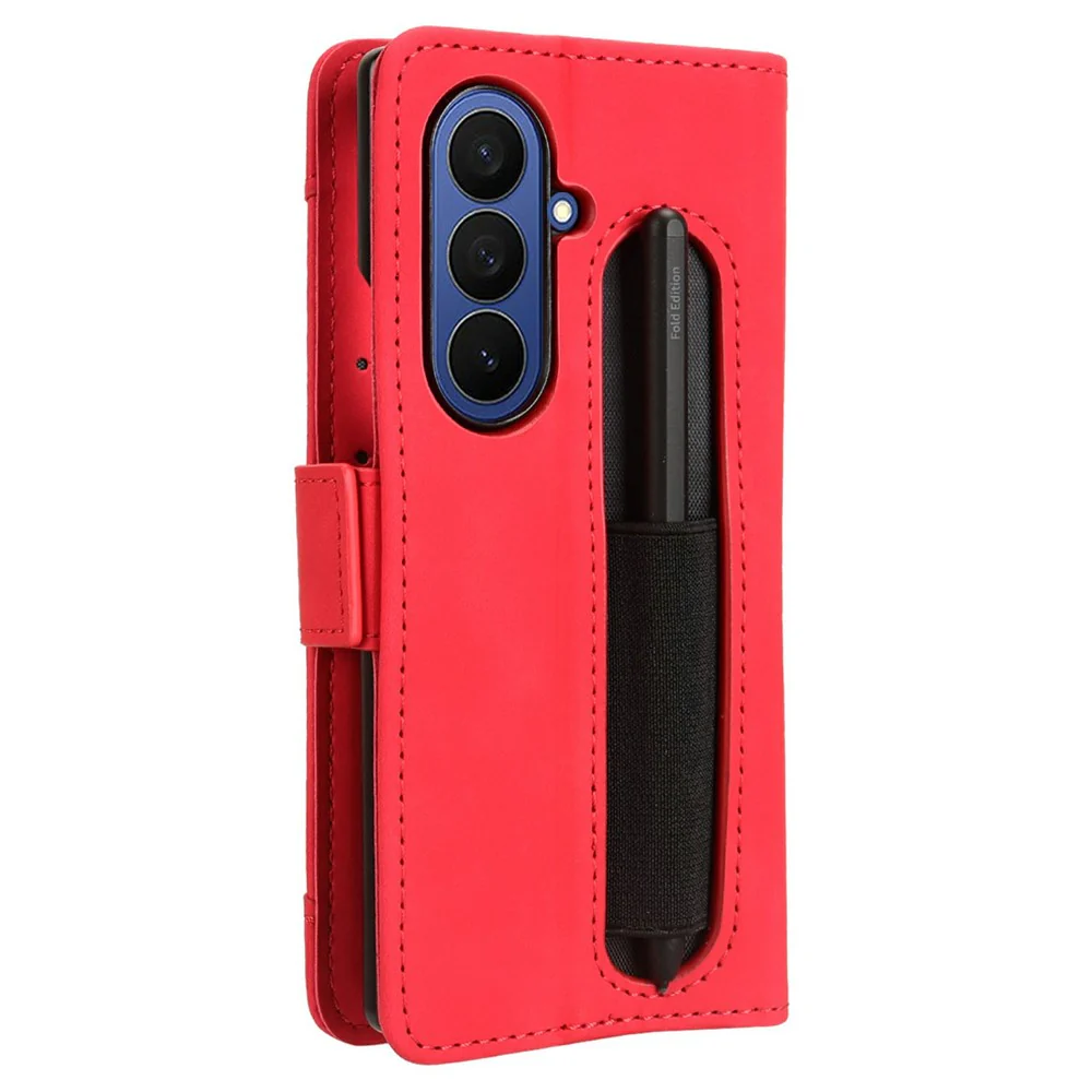 For Samsung Galaxy Z Fold7 5G Stand Case with Pencil Slot Leather Wallet Phone Cover - Red - Image 7