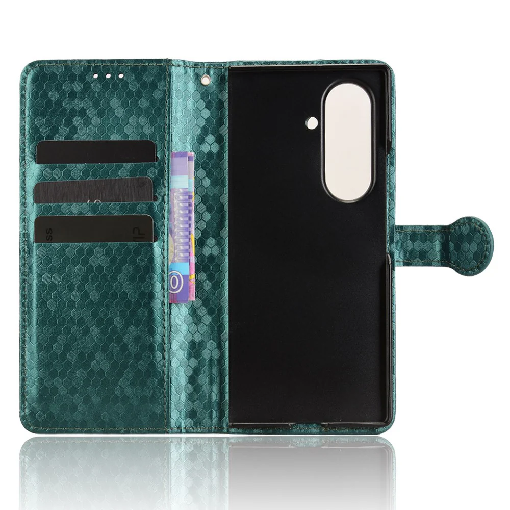 For Samsung Galaxy Z Fold7 5G Wallet Case Dot Pattern Imprint PU Leather Phone Cover with Wrist Strap - Green - Image 2