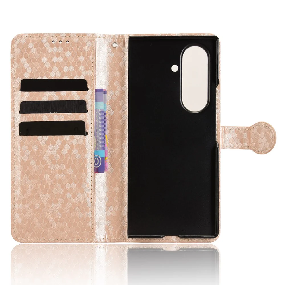 For Samsung Galaxy Z Fold7 5G Wallet Case Dot Pattern Imprint PU Leather Phone Cover with Wrist Strap - Rose Gold - Image 2