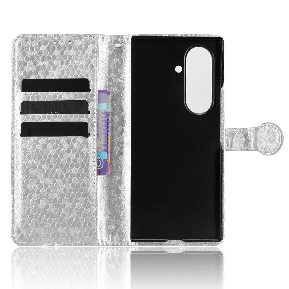 For Samsung Galaxy Z Fold7 5G Wallet Case Dot Pattern Imprint PU Leather Phone Cover with Wrist Strap - Silver - Image 2