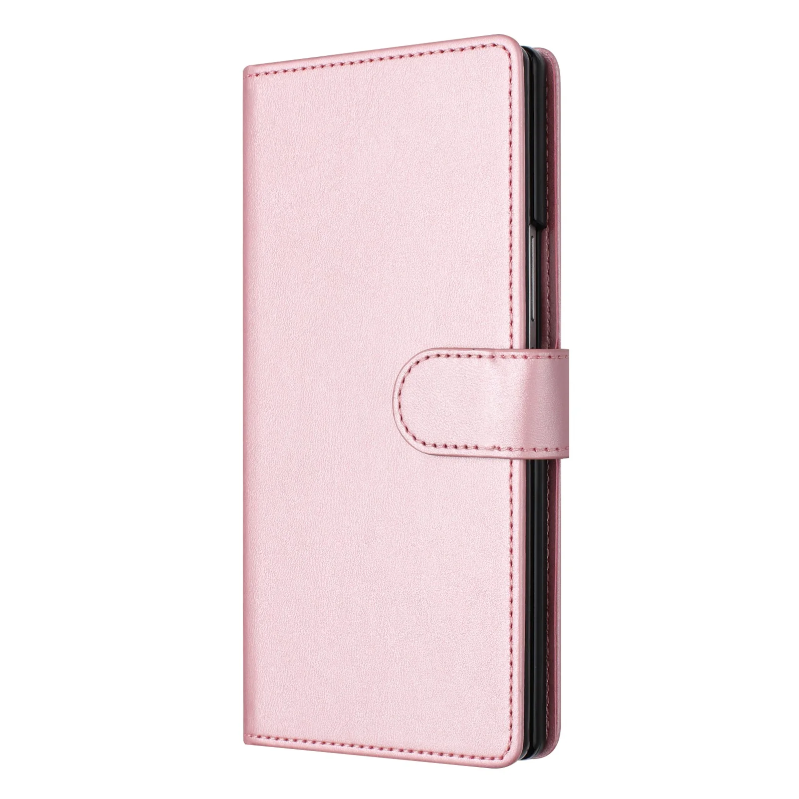For Samsung Galaxy Z Fold7 5G Wallet Case RFID Blocking Calf Texture Leather Stand Phone Cover with Strap - Pink - Image 3