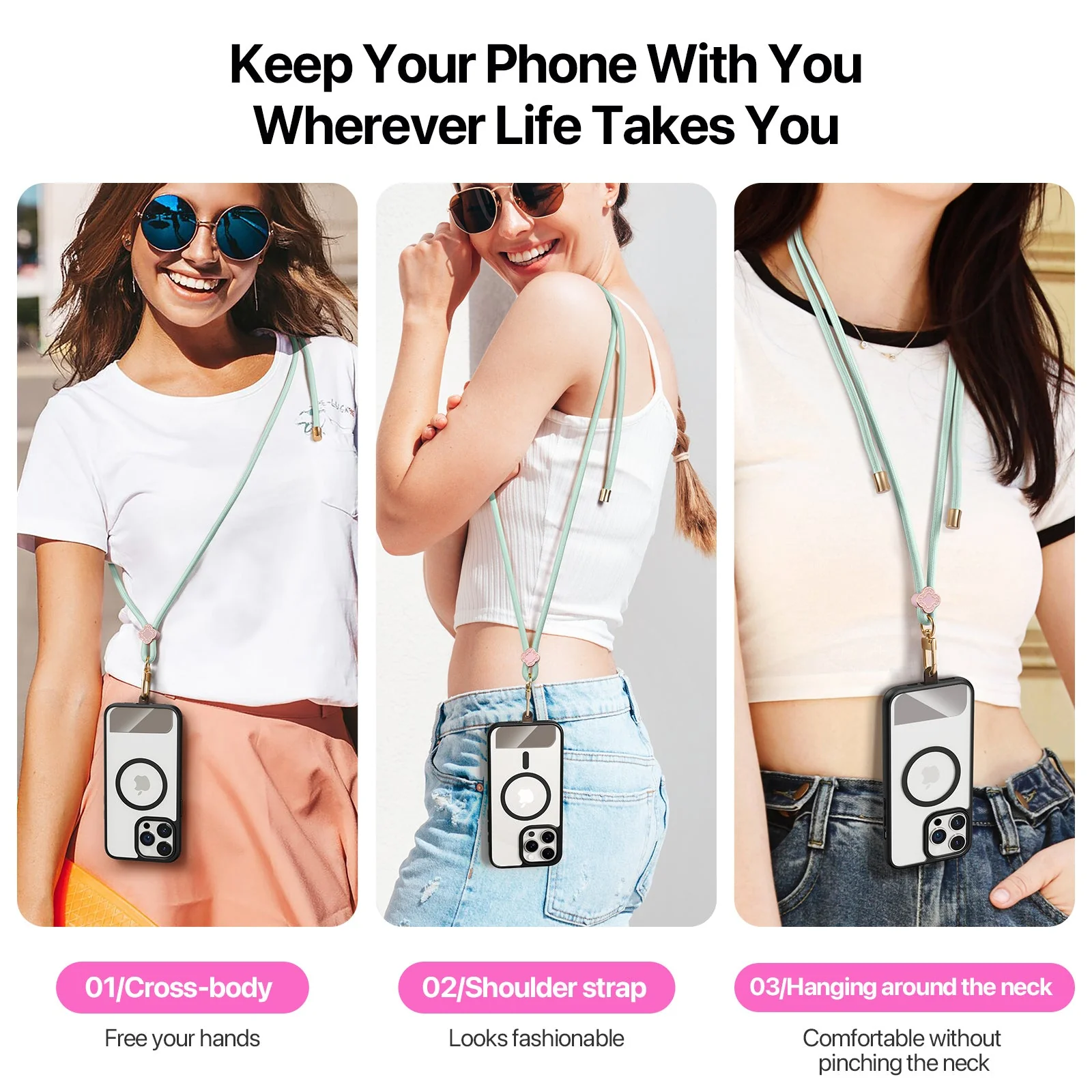 For Universal DUX DUCIS Garden Series Phone Lanyard Adjustable Neck Strap with Begonia Pattern - Light Green - Image 6