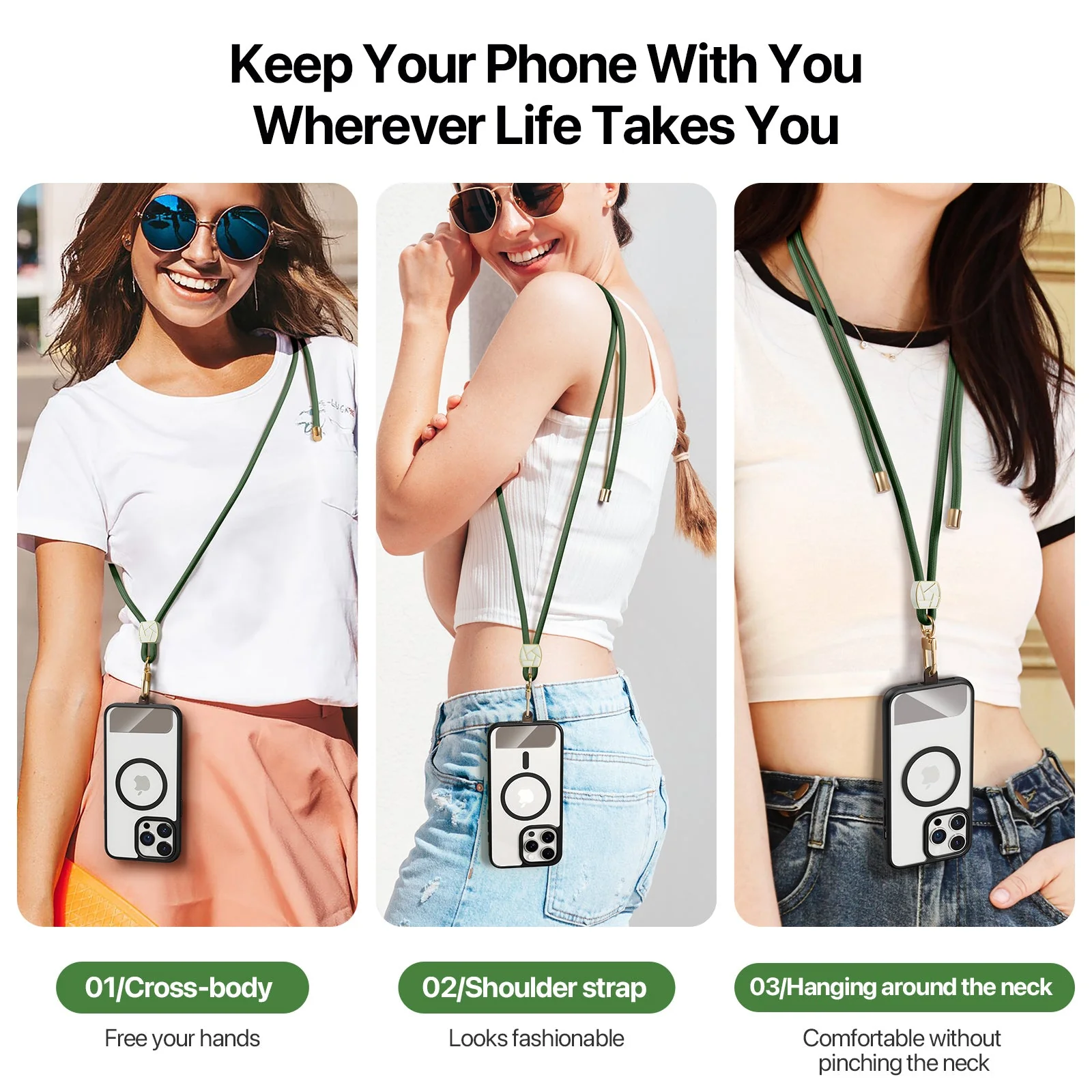 For Universal DUX DUCIS Garden Series Phone Lanyard Adjustable Neck Strap with Ice Crack Pattern - Army Green - Image 6