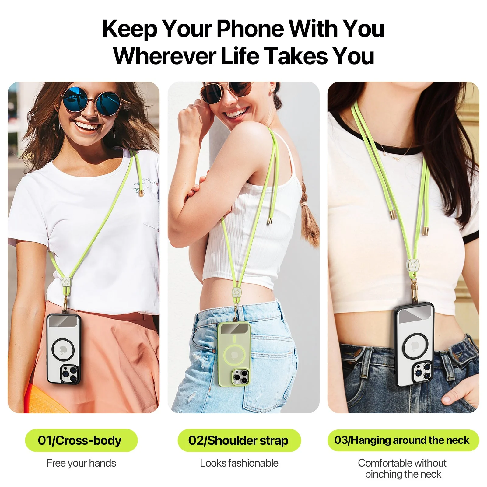 For Universal DUX DUCIS Garden Series Phone Lanyard Adjustable Neck Strap with Ice Crack Pattern - Green Yellow - Image 6