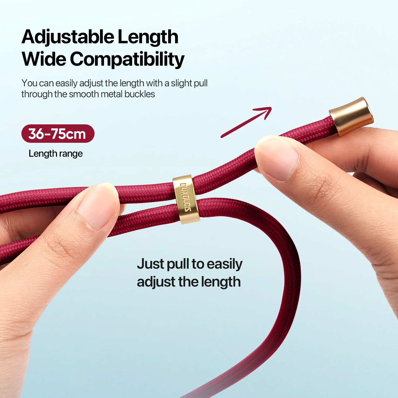 For Universal DUX DUCIS Garden Series Phone Lanyard Adjustable Neck Strap with Ice Crack Pattern - Wine Red - Image 5