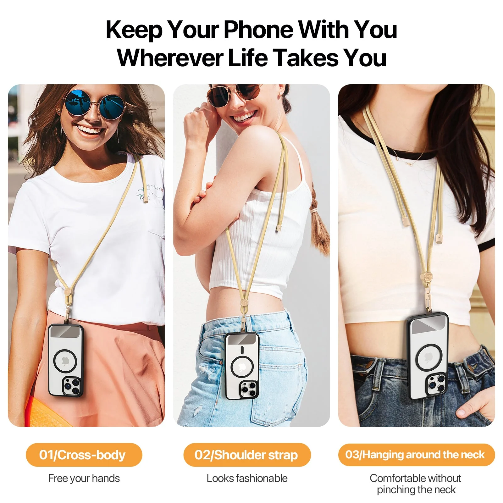 For Universal DUX DUCIS Garden Series Phone Lanyard Adjustable Neck Strap with Swastika Pattern - Glaze Yellow - Image 6