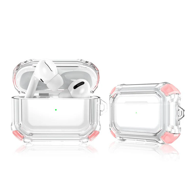 Four-corner Anti-Drop Clear TPU Protective Case Cover for AirPods Pro - Pink - Image 2