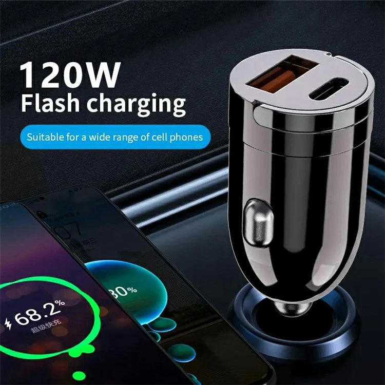 G20 12-24V 120W USB+Type-C Cellphone Fast Charging Adapter Car Charger with 100W 3-in-1 Cable - Image 2