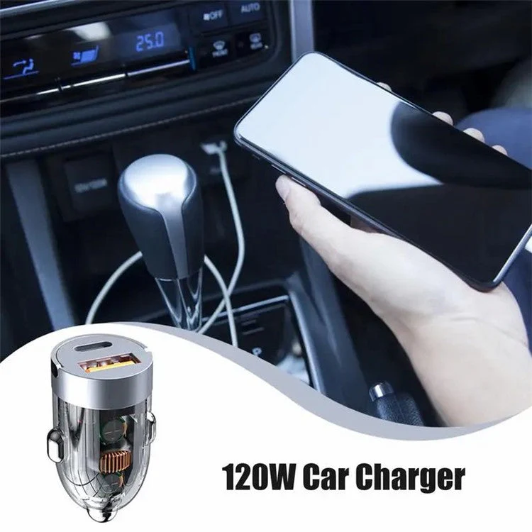 G20S 12-24V 120W USB+Type-C Transparent Fast Charging Adapter Car Charger with 6A USB to Type-C Cable - Image 3