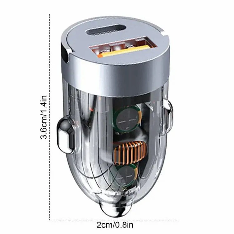 G20S 12-24V 120W USB+Type-C Transparent Fast Charging Adapter Car Charger with 6A USB to Type-C Cable - Image 7