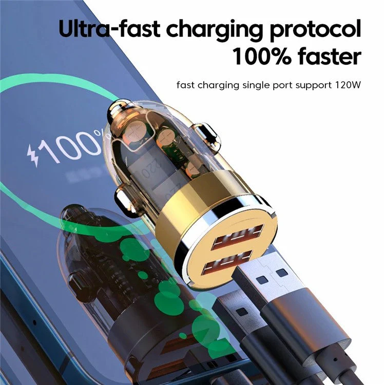 G22S 12-24V 240W Dual USB Phone Fast Charging Adapter Zinc Alloy Car Charger with 100W 3-in-1 Cable - Image 6