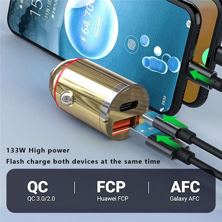 G30J 133W High Power Charging Adapter Type-C+USB Car Charger with 6A USB to Type-C Cable - Image 6