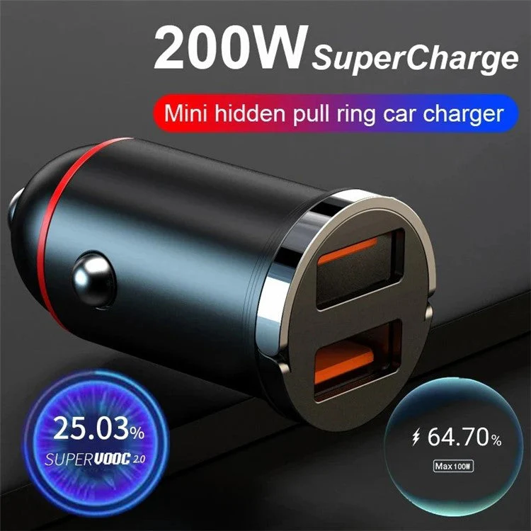 G50S 12-24V Dual USB Ports 200W Car Charger Adapter with Mini Pull Ring - Image 4