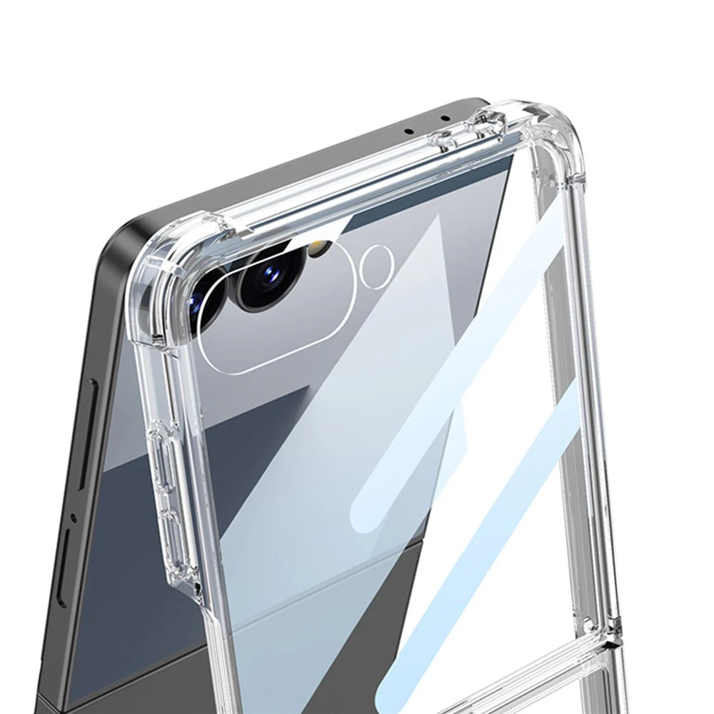 GKK For Samsung Galaxy Z Flip7 5G Airbag Anti Drop TPU Tempered Glass Phone Back Cover with Silicone Strap - Midnight Blue - Image 4