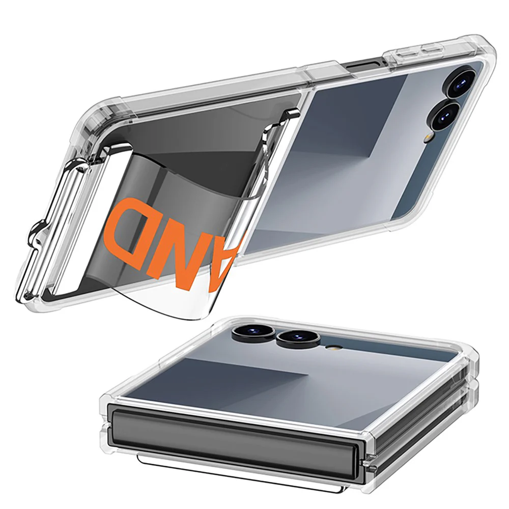 GKK For Samsung Galaxy Z Flip7 5G Case Air Cushion Strap Kickstand Soft TPU PC Phone Cover - Transparent Black - Image 2
