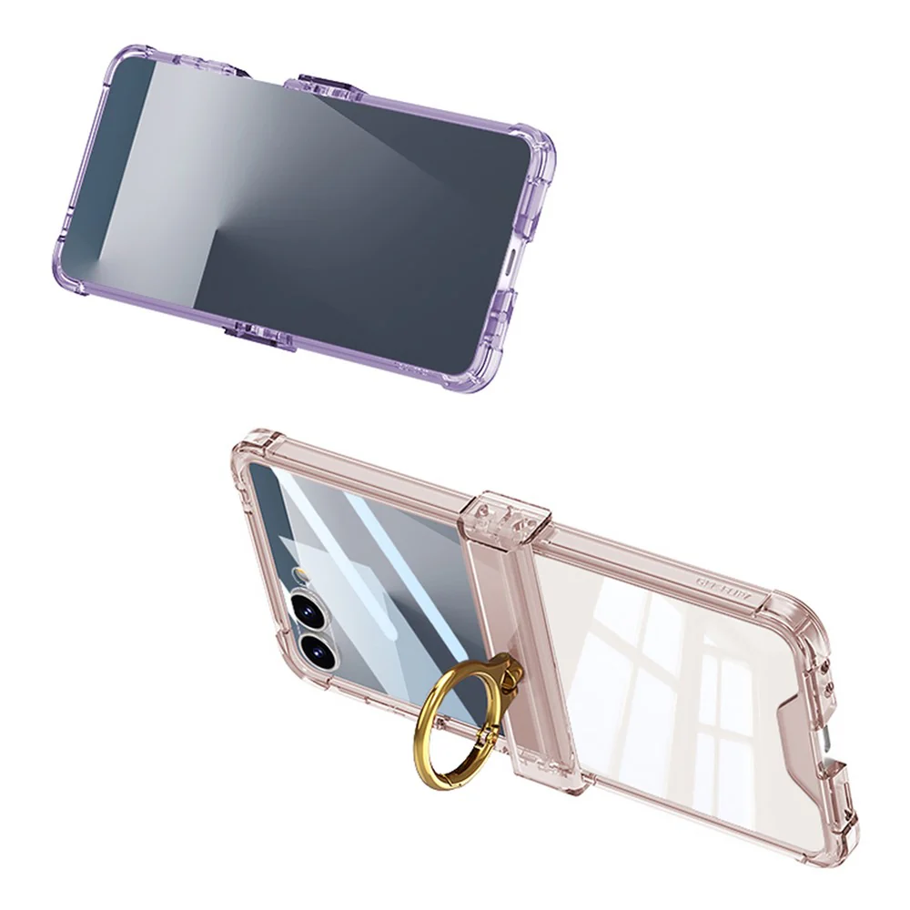 GKK For Samsung Galaxy Z Flip7 5G Case Airbag Hinge Protection Ring Holder Shockproof Phone Cover with Back Film - Black - Image 7