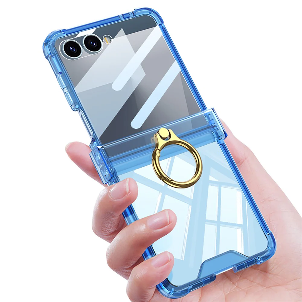 GKK For Samsung Galaxy Z Flip7 5G Case Airbag Hinge Protection Ring Holder Shockproof Phone Cover with Back Film - Blue - Image 2
