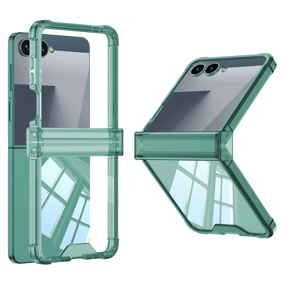 GKK For Samsung Galaxy Z Flip7 5G Case Airbag Hinge Protection Shockproof TPU Phone Cover - Transparent Green