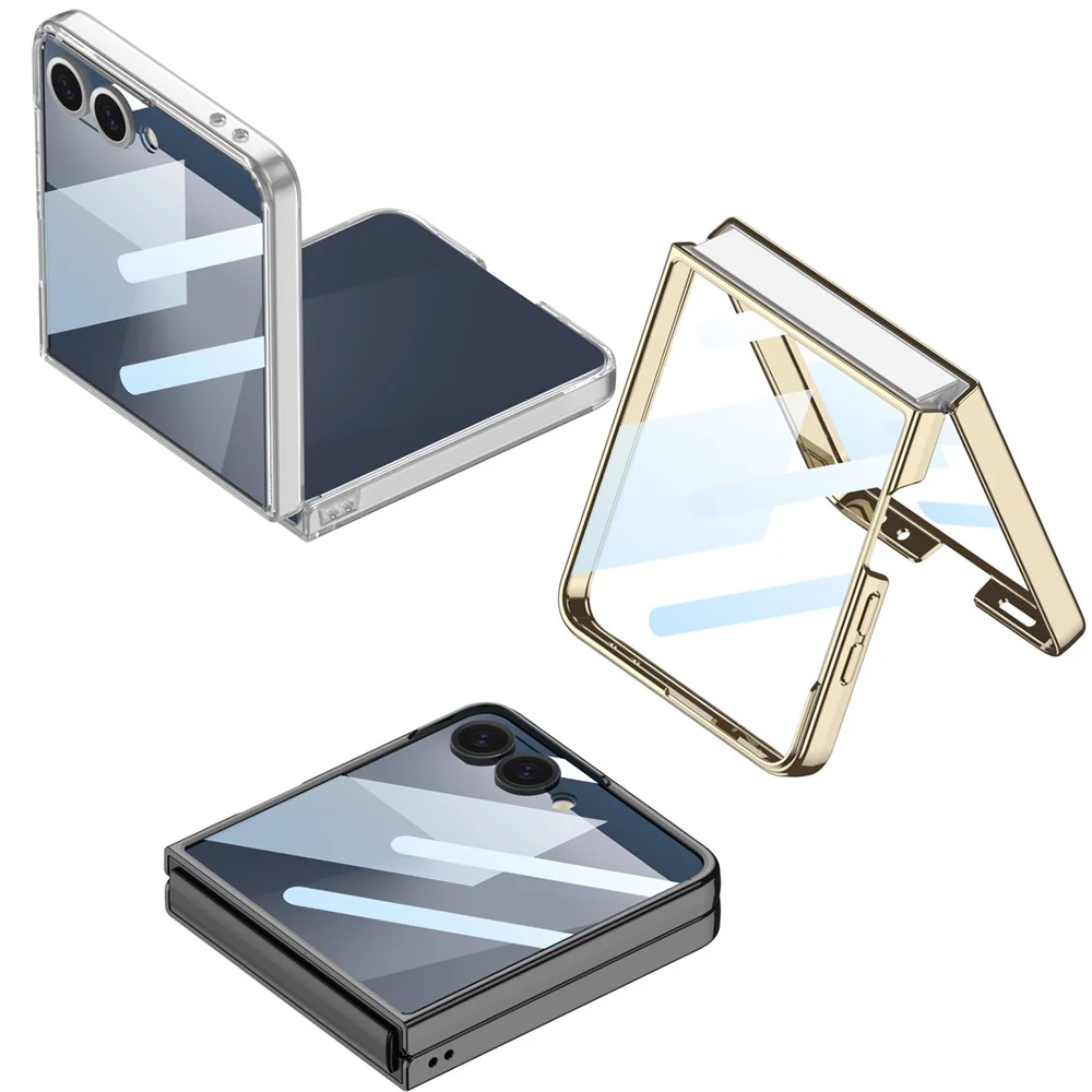 GKK For Samsung Galaxy Z Flip7 5G Case Electroplating Hard PC Tempered Glass Phone Cover with Screen Film - Black - Image 8