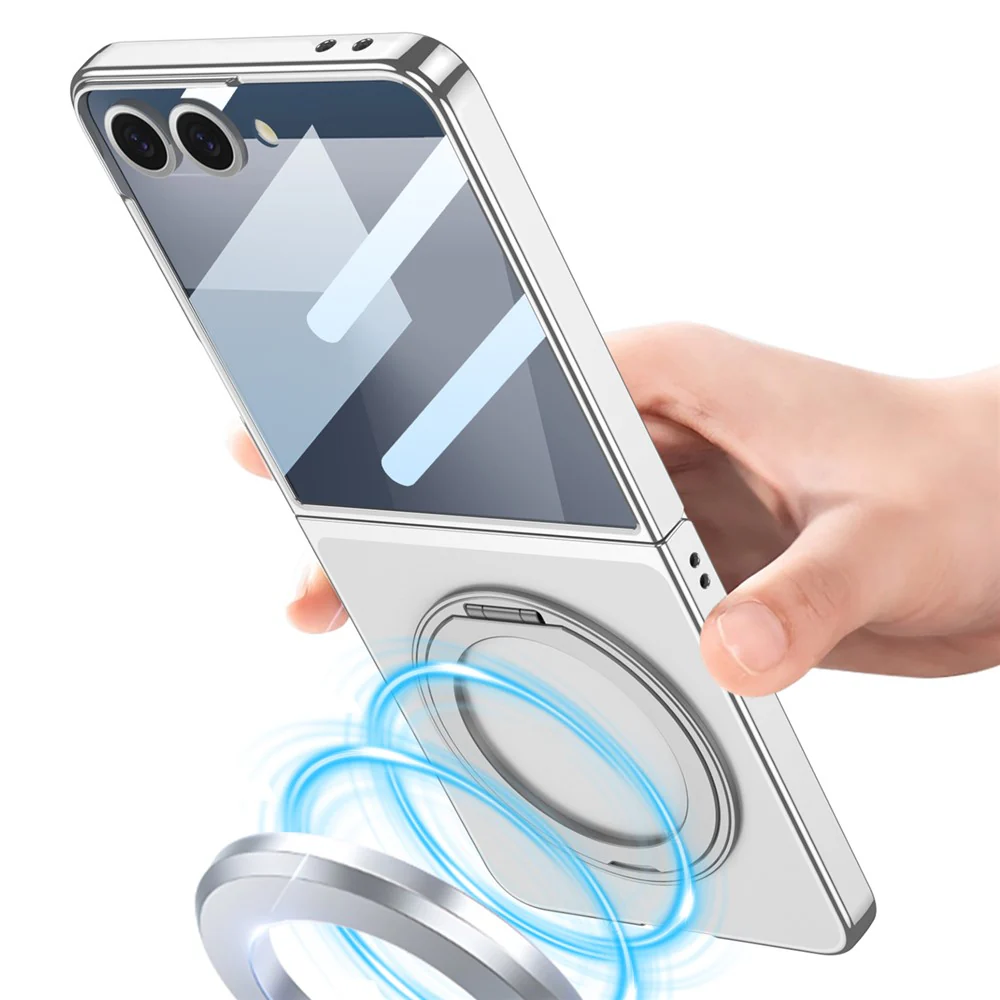 GKK For Samsung Galaxy Z Flip7 5G Case Kickstand Hard PC Phone Back Cover with Screen Film - Silver - Image 4
