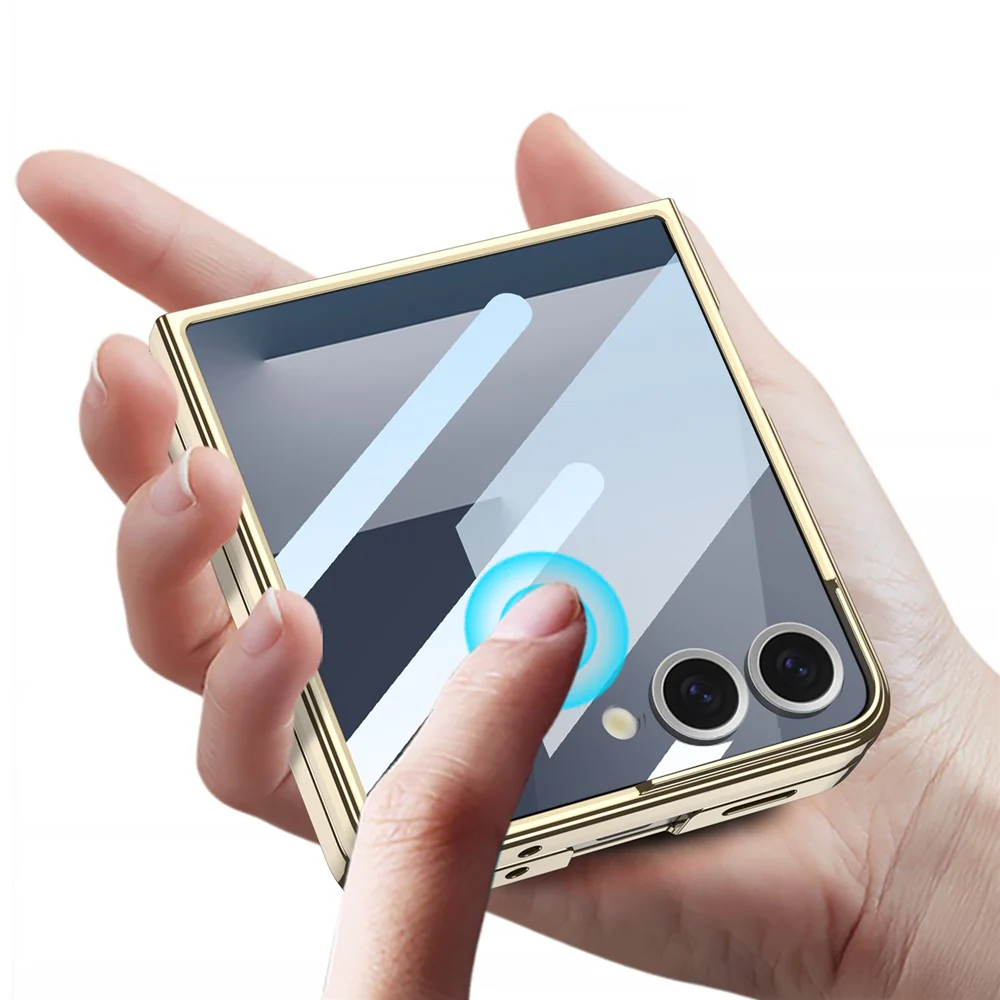 GKK For Samsung Galaxy Z Flip7 5G Case Kickstand Hard PC Phone Back Cover with Screen Film - Transparent - Image 2