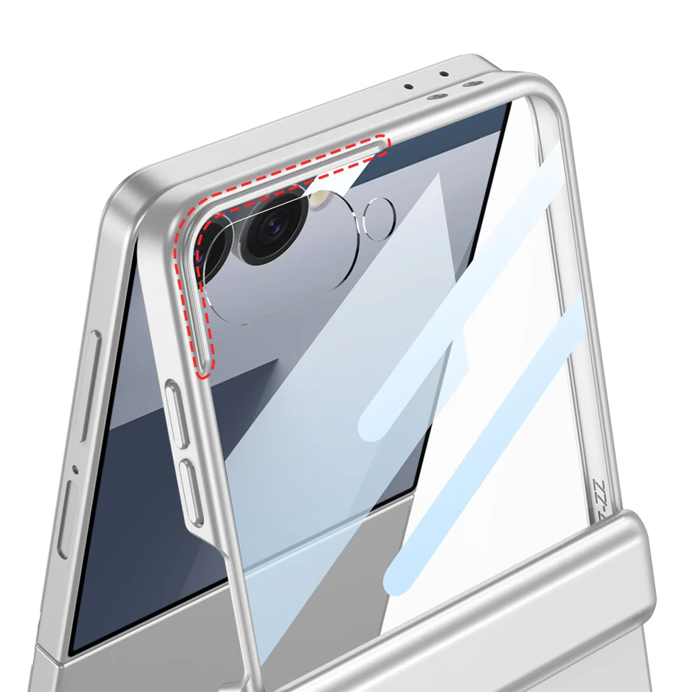 GKK For Samsung Galaxy Z Flip7 5G Case Kickstand Magnetic Hinge Protection PC Phone Cover with HD Rear Screen Protector - Silver - Image 5