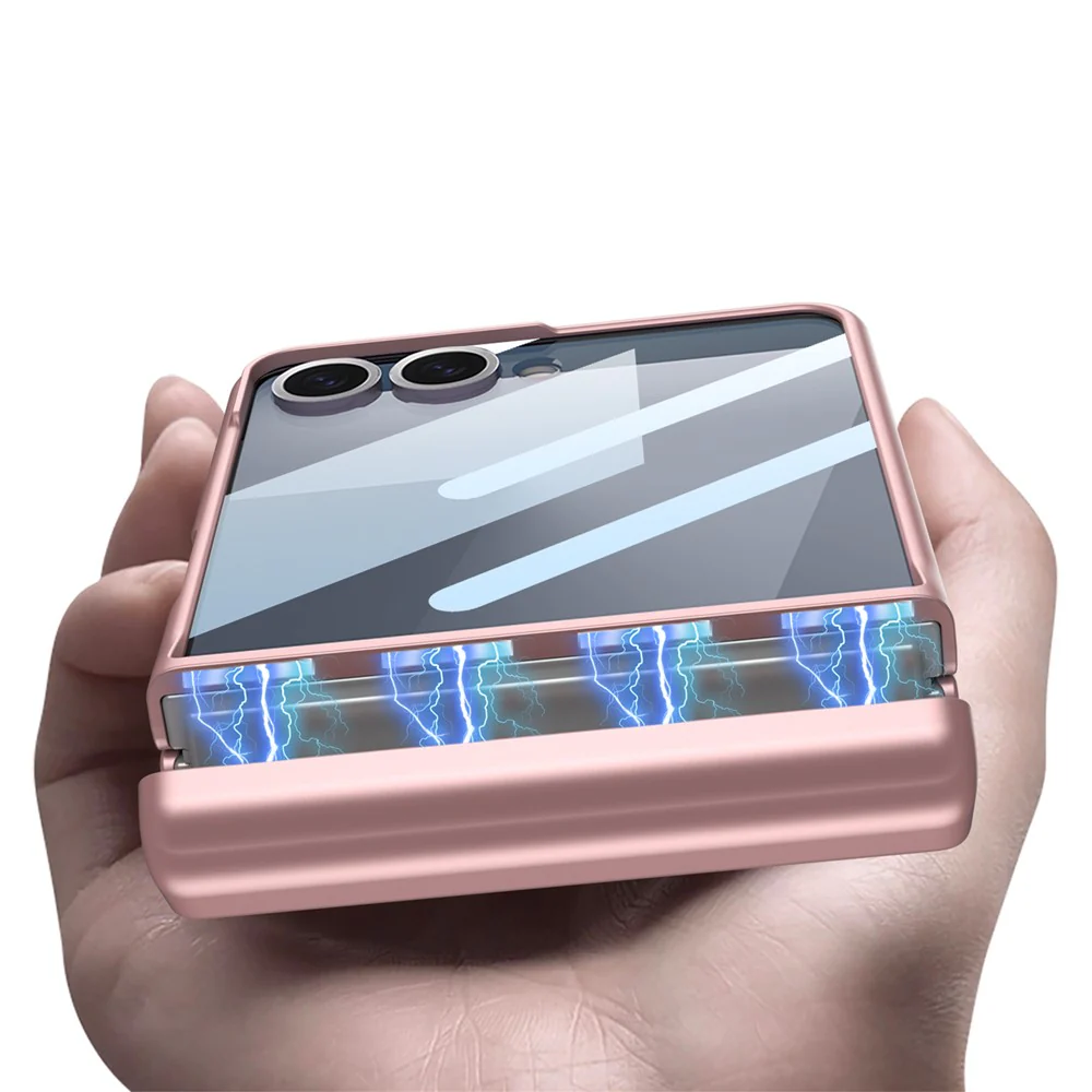 GKK For Samsung Galaxy Z Flip7 5G Case Magnetic Hinge Phone Cover with Front Screen Film and Pen - Titanium Grey - Image 4