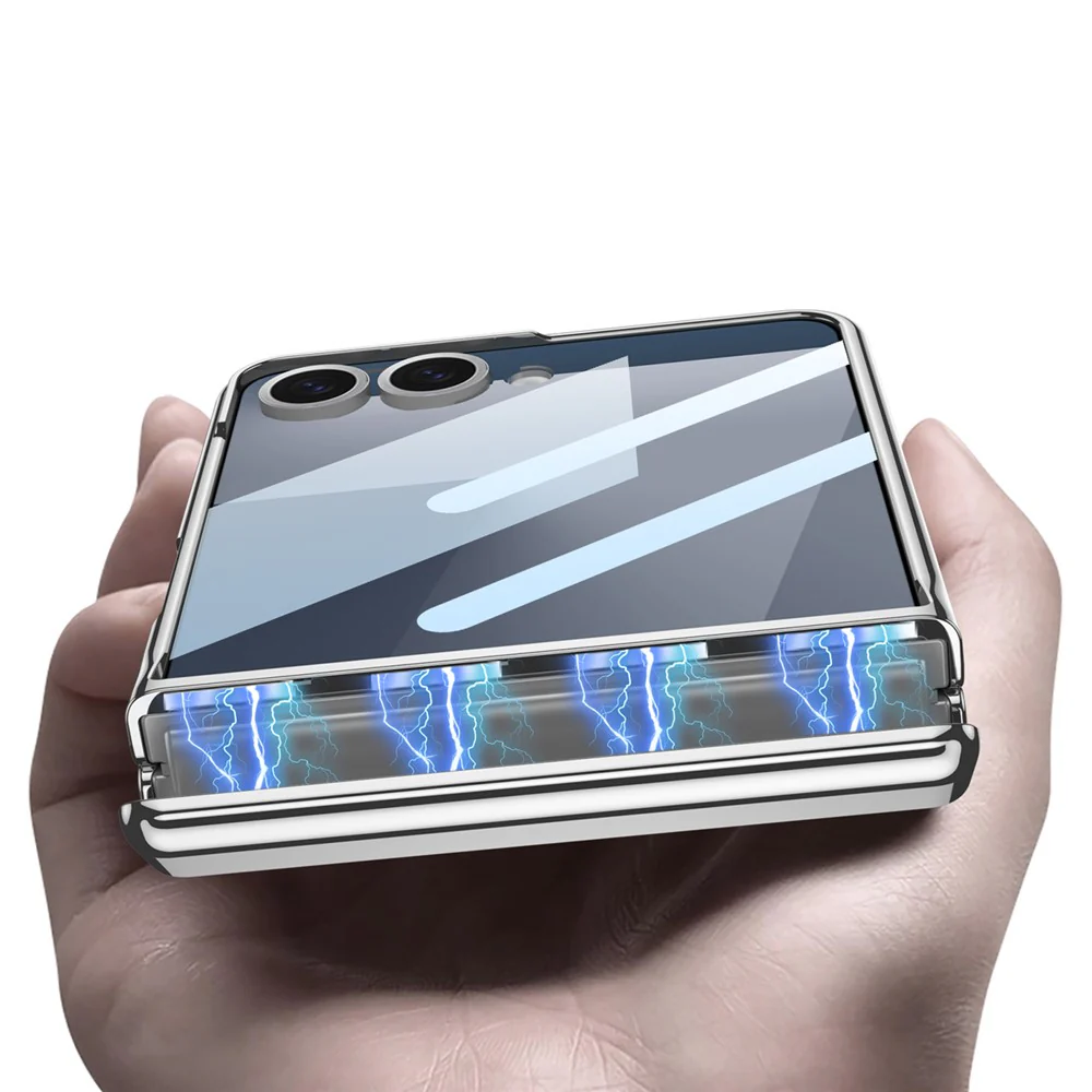 GKK For Samsung Galaxy Z Flip7 5G Case Magnetic Hinge Protection PC Tempered Glass Kickstand Phone Cover - Blue - Image 4