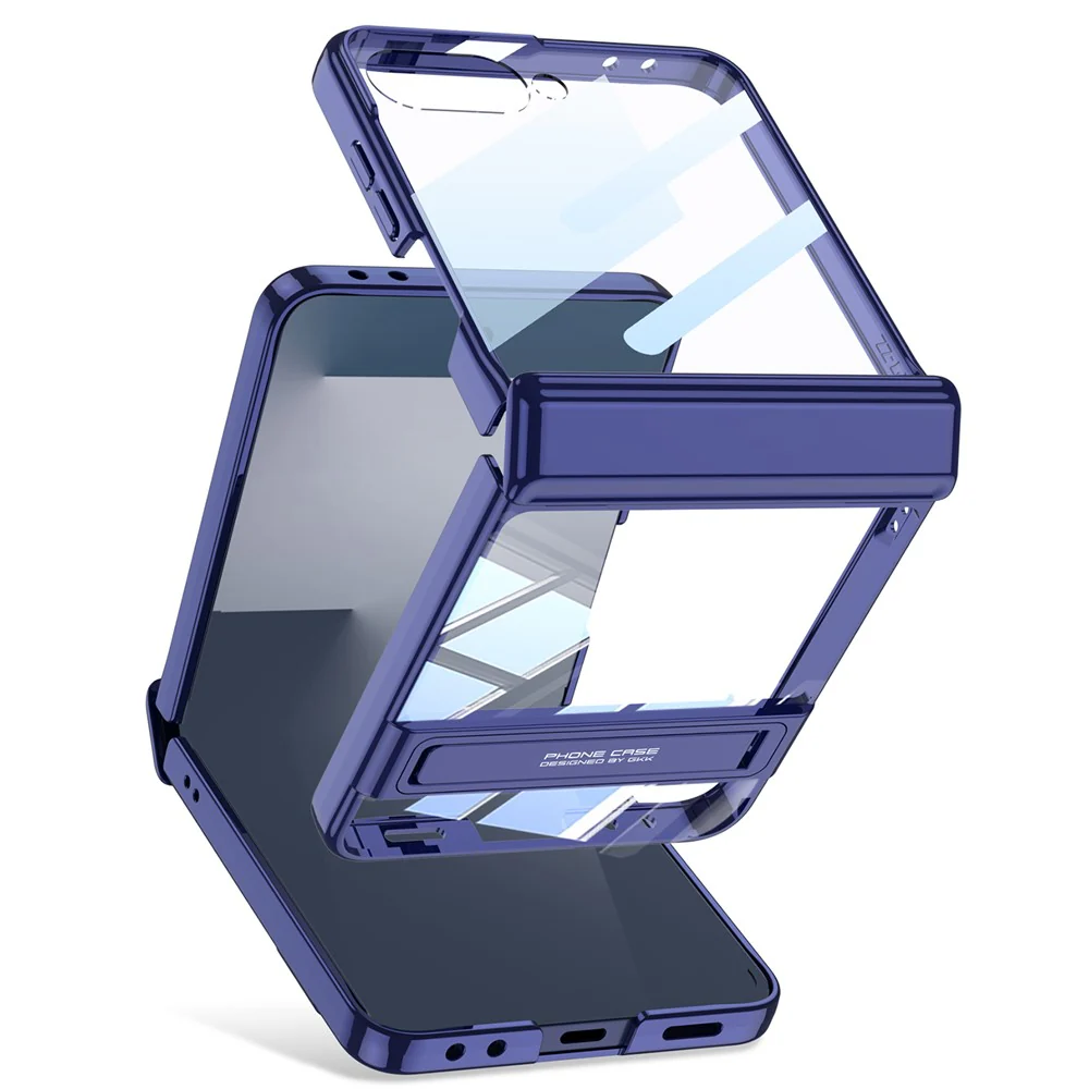 GKK For Samsung Galaxy Z Flip7 5G Case Magnetic Hinge Protection PC Tempered Glass Kickstand Phone Cover - Blue - Image 6