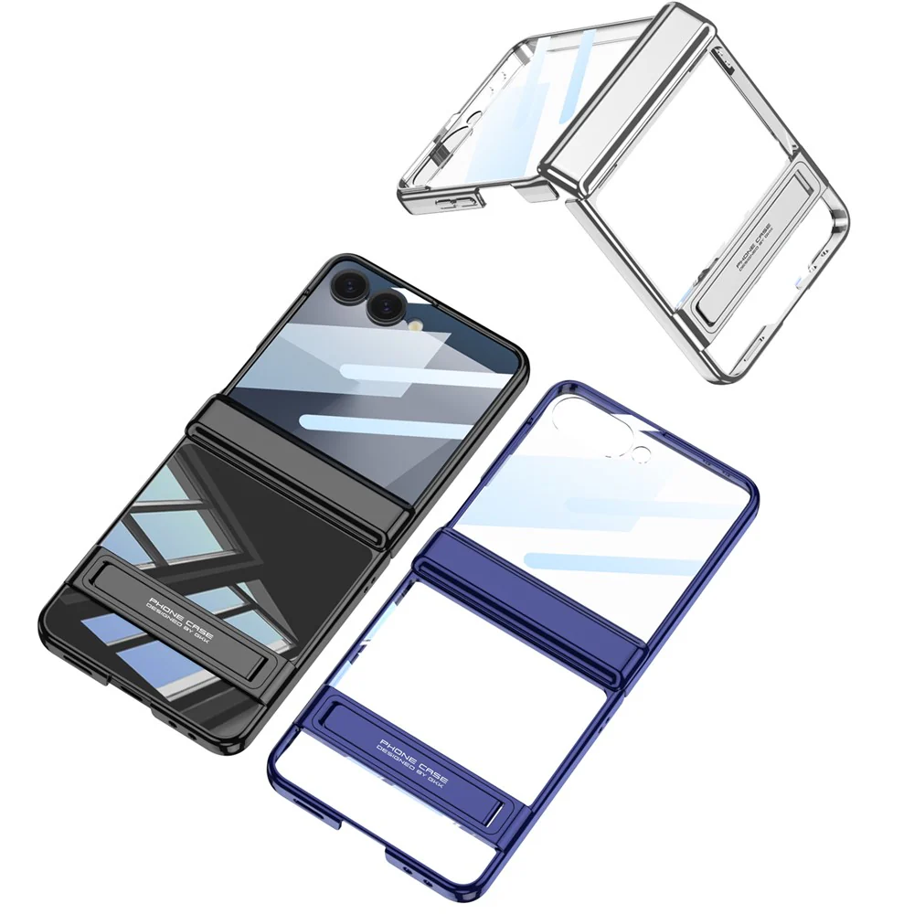 GKK For Samsung Galaxy Z Flip7 5G Case Magnetic Hinge Protection PC Tempered Glass Kickstand Phone Cover - Blue - Image 7