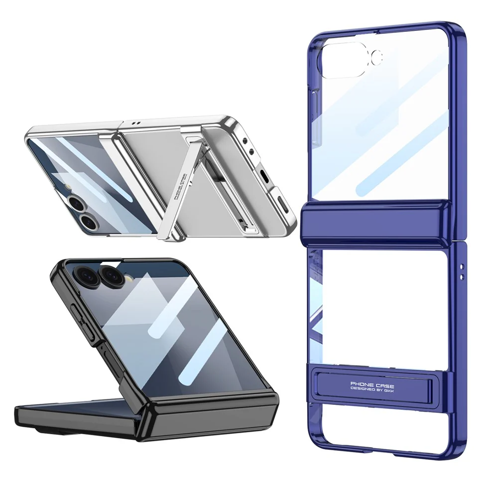 GKK For Samsung Galaxy Z Flip7 5G Case Magnetic Hinge Protection PC Tempered Glass Kickstand Phone Cover - Blue - Image 8