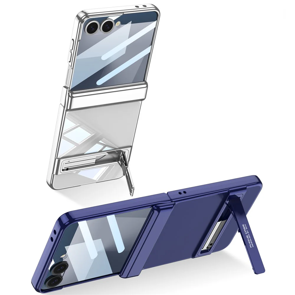 GKK For Samsung Galaxy Z Flip7 5G Case Magnetic Hinge Protection PC Tempered Glass Kickstand Phone Cover - Purple - Image 2