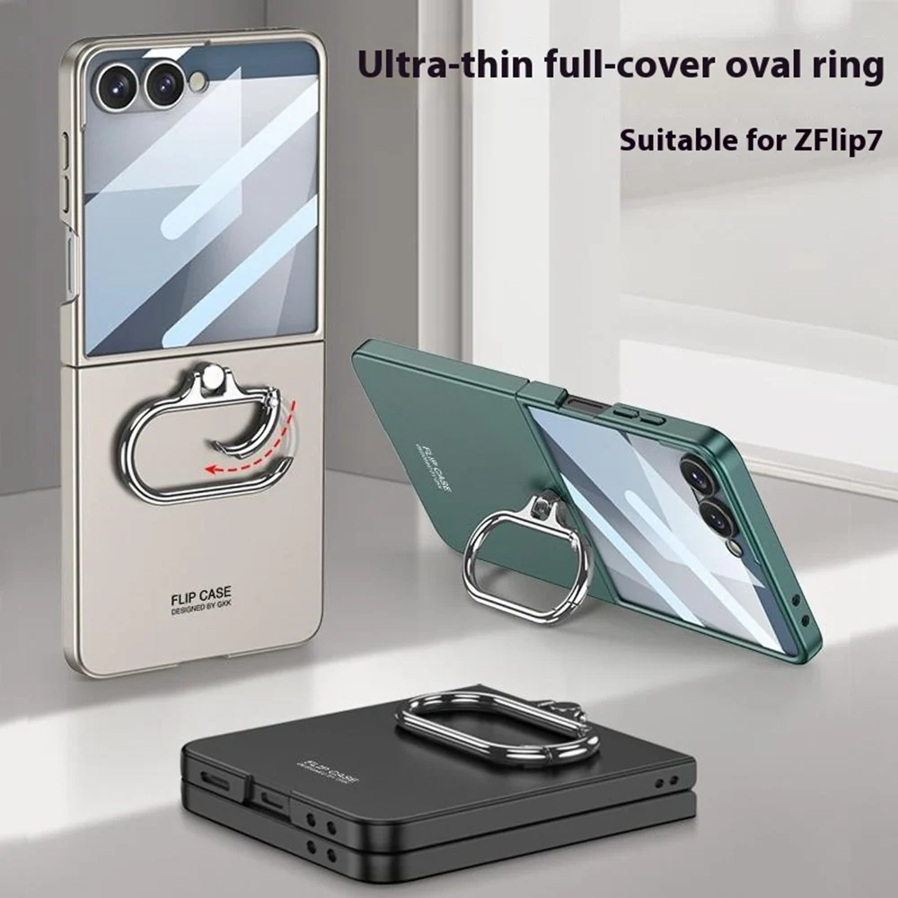 GKK For Samsung Galaxy Z Flip7 5G Case Oval Kickstand Hard PC Phone Back Cover with Small Film - Black - Image 7