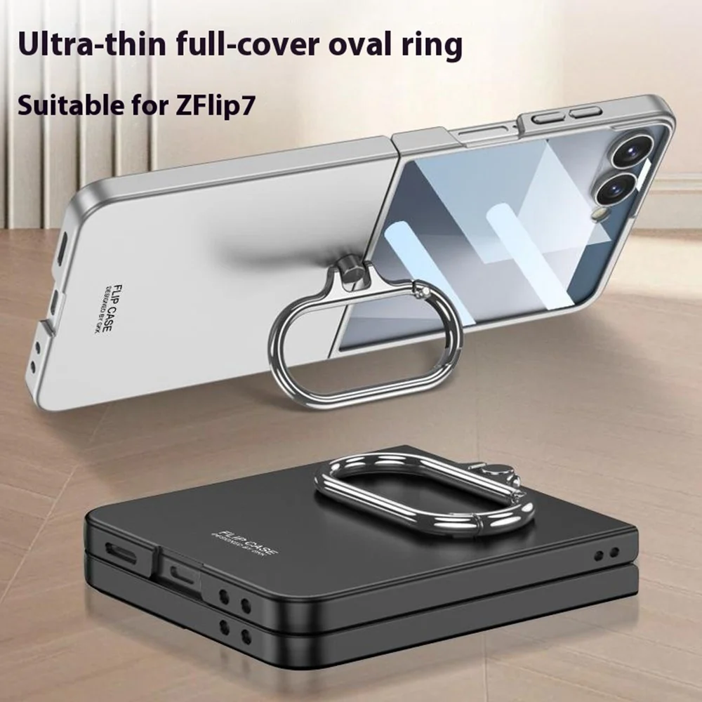GKK For Samsung Galaxy Z Flip7 5G Case Oval Kickstand Hard PC Phone Back Cover with Small Film - Black - Image 8