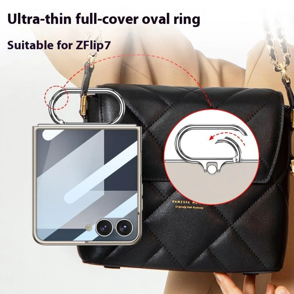 GKK For Samsung Galaxy Z Flip7 5G Case Oval Kickstand Hard PC Phone Back Cover with Small Film - Silver - Image 4