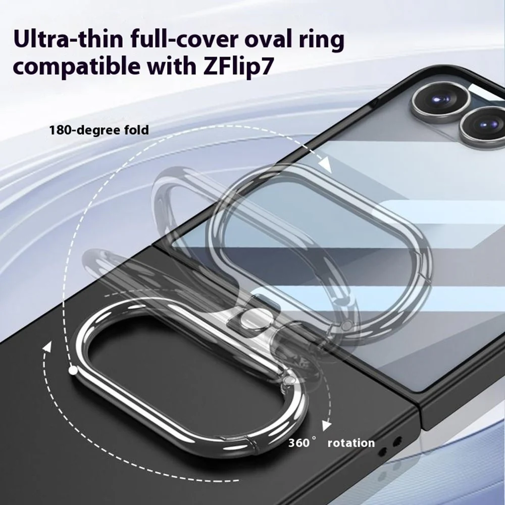 GKK For Samsung Galaxy Z Flip7 5G Case Oval Kickstand Hard PC Phone Back Cover with Small Film - Titanium Grey - Image 5