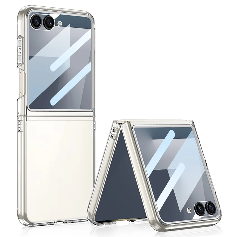GKK For Samsung Galaxy Z Flip7 5G Case PC + Tempered Glass Protective Phone Cover - Transparent
