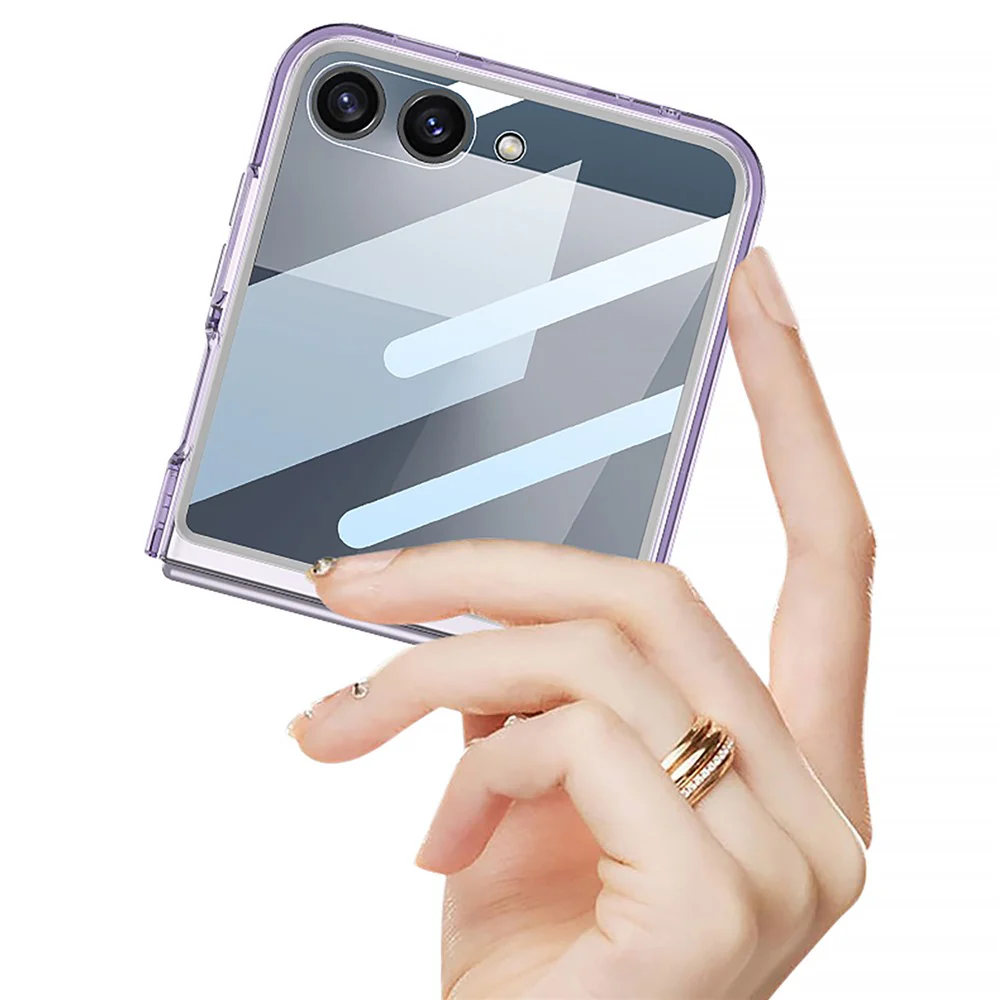 GKK For Samsung Galaxy Z Flip7 5G Case PC + Tempered Glass Protective Phone Cover - Transparent Purple - Image 5