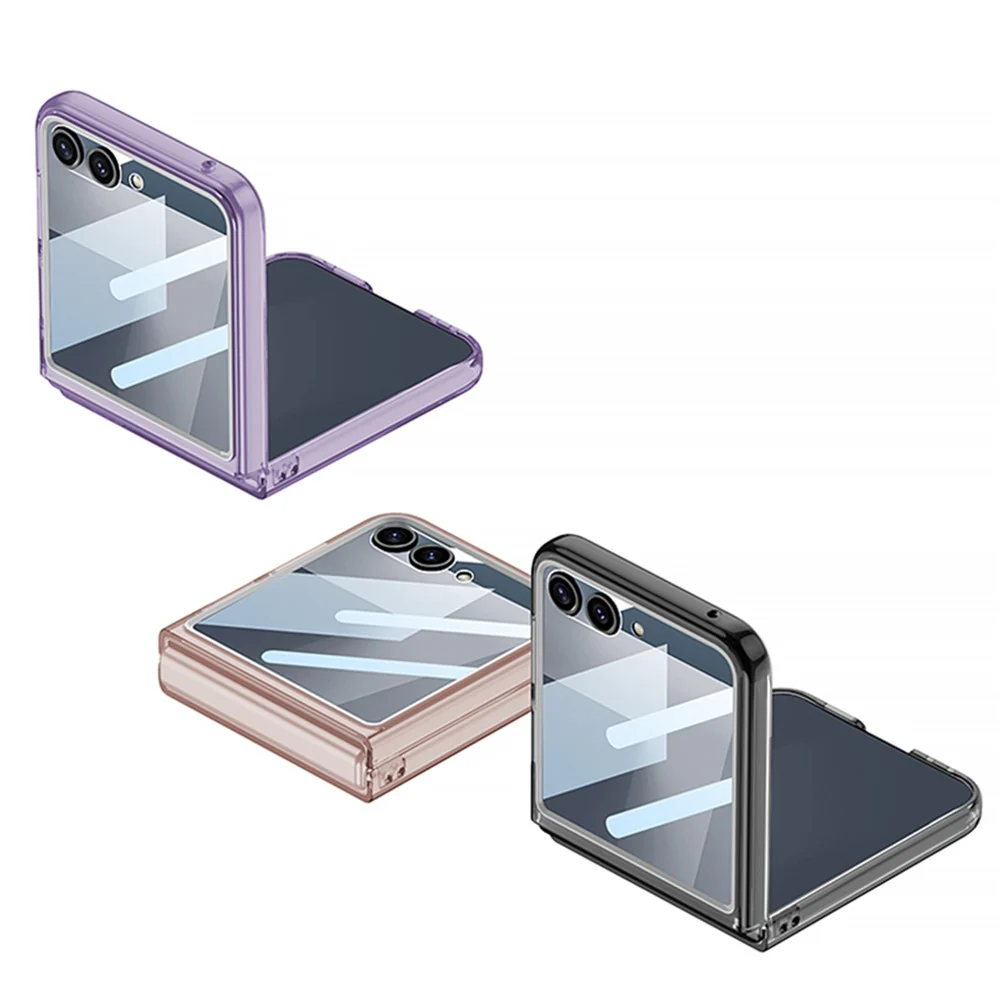 GKK For Samsung Galaxy Z Flip7 5G Case PC + Tempered Glass Protective Phone Cover - Transparent Purple - Image 7