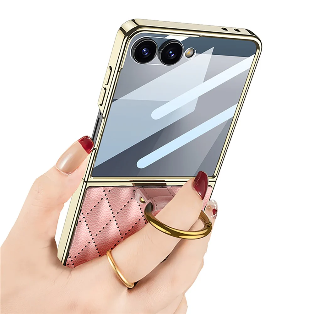 GKK For Samsung Galaxy Z Flip7 5G Case Rhombic Pattern PU Leather Back Cover with Ring Holder / Small Screen Film - Green - Image 7