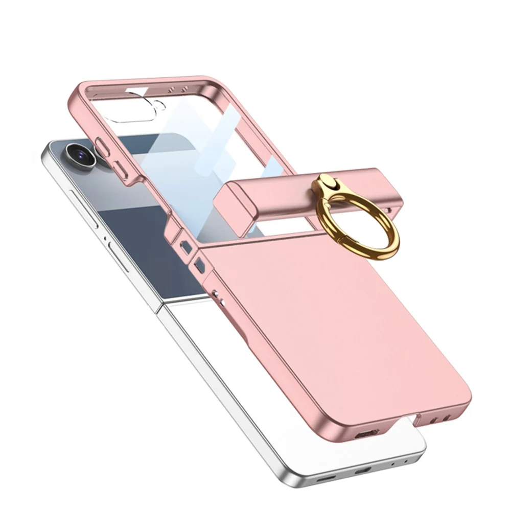 GKK For Samsung Galaxy Z Flip7 5G Case Ultra Thin Ring Kickstand Phone Cover Full Protection with Screen Film - Titanium Grey - Image 4
