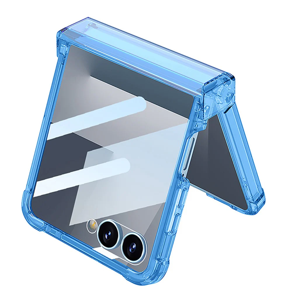 GKK For Samsung Galaxy Z Flip7 5G Case with Back Film Airbag Hinge Protection Shockproof TPU Phone Cover - Transparent Blue - Image 3