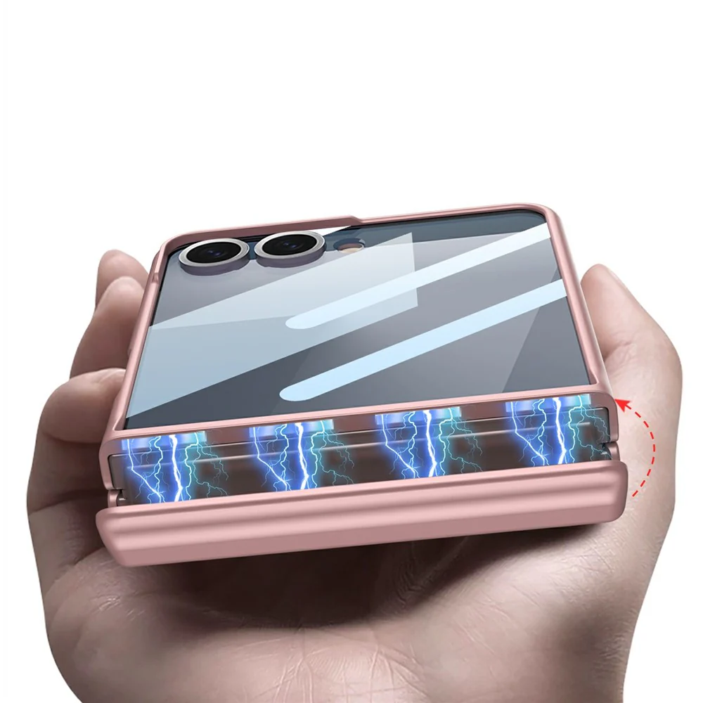 GKK For Samsung Galaxy Z Flip7 5G Case with Clear Screen Film Magnetic Hinge Protection Phone Cover - Orange - Image 2
