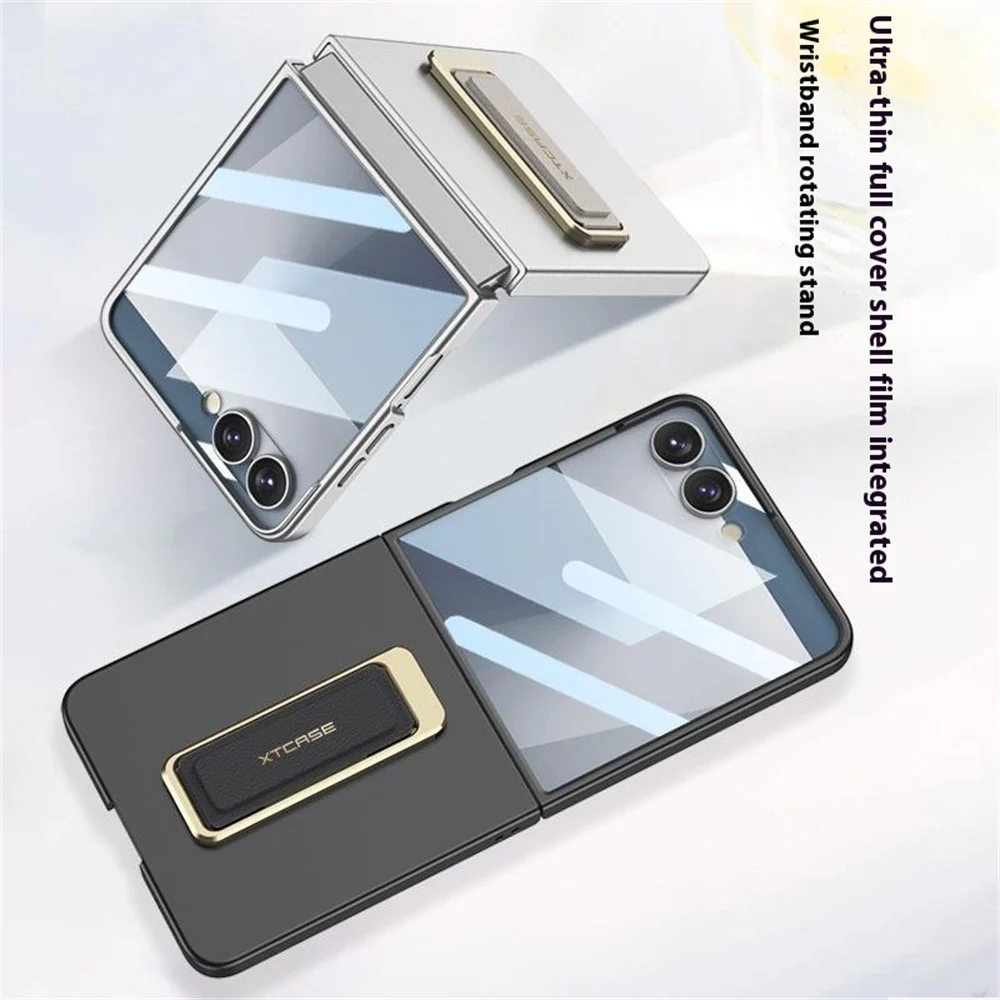 GKK For Samsung Galaxy Z Flip7 5G Case with Kickstand / Magnetic Strap PC Tempered Glass Slim Phone Cover - Green - Image 6