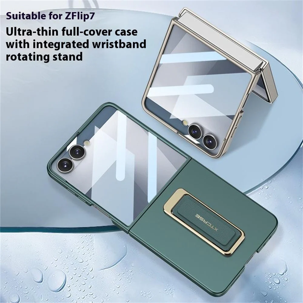 GKK For Samsung Galaxy Z Flip7 5G Case with Kickstand / Magnetic Strap PC Tempered Glass Slim Phone Cover - Green - Image 7